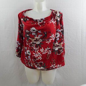 Womens Top Plus 4XL Burgundy Floral Off Shoulder Cottagecore Romantic Flowy